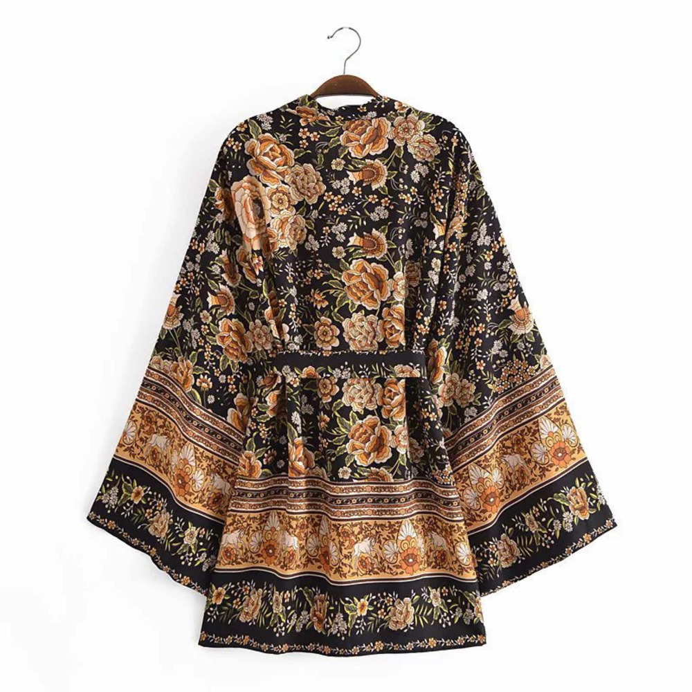 Rayon Watermark Placement Print Belted Kimono Jacket